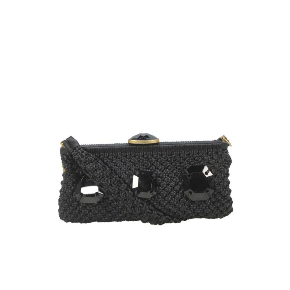 Valentino Garavani Womens One Strap Framed Crochet Knit Shoulder Handbag Black